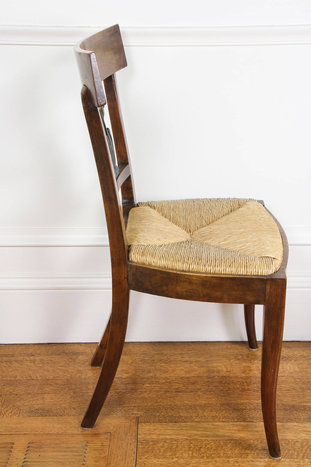 Set of Six Italian Neoclassic Walnut and Ebonized Dining Chairs 1