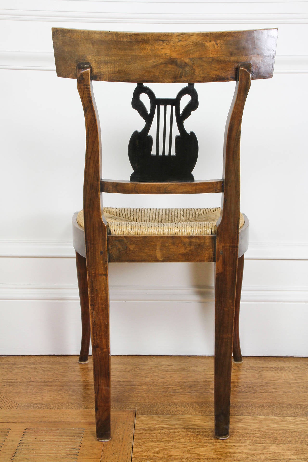 Other Set of Six Italian Neoclassic Walnut and Ebonized Dining Chairs