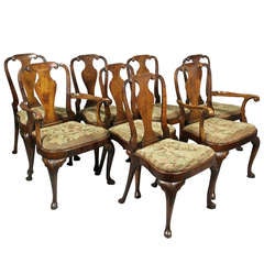 Set Of Eight Queen Anne Style Walnut Dining Chairs