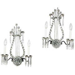 Pair Of Neoclassic Style Cut Glass Wall Sconces