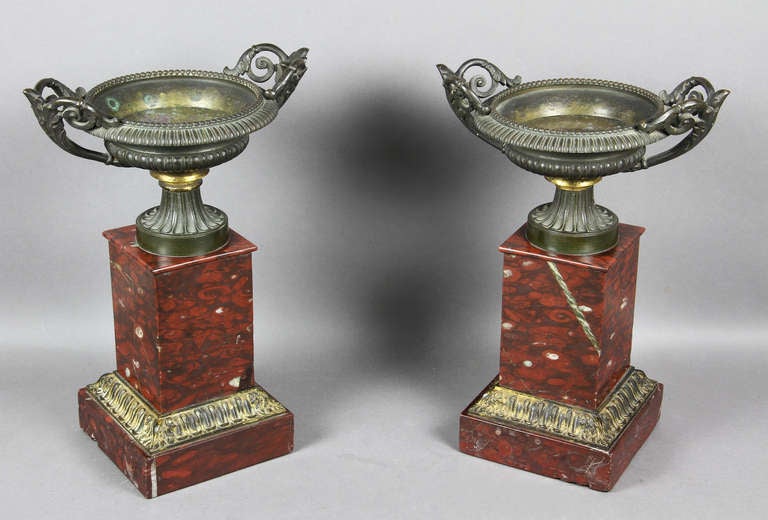Pair Of Empire Bronze And Marble Compotes