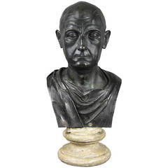 Grand Tour Bronze Bust Of A Roman After The Antique