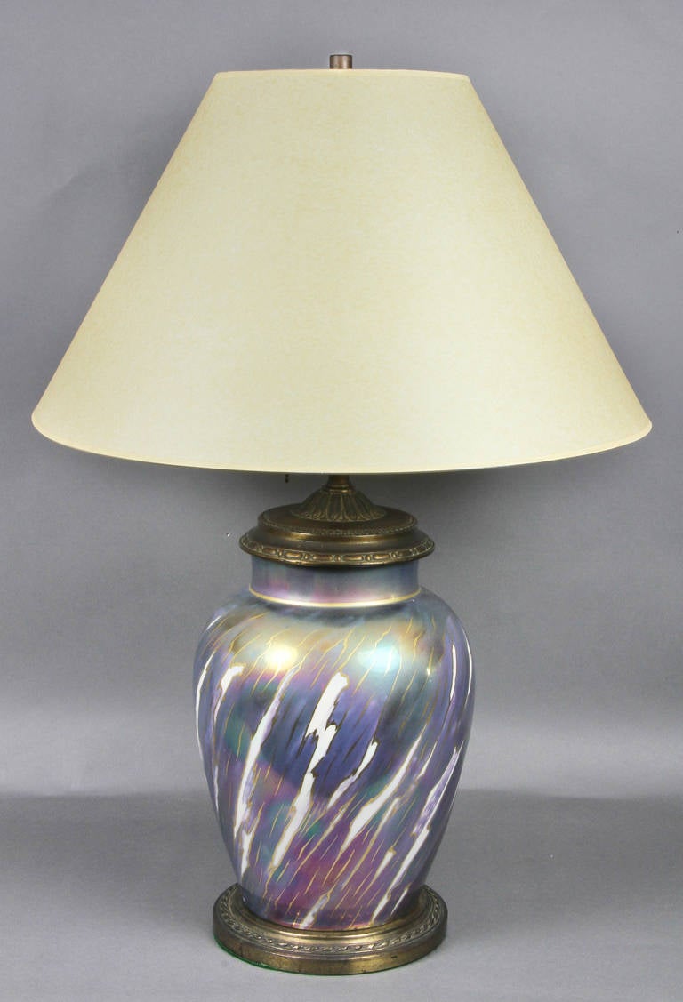 French Art Nouveau Porcelain Table Lamp In Good Condition In Essex, MA
