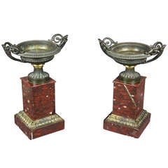 Pair Of Empire Bronze And Marble Compotes