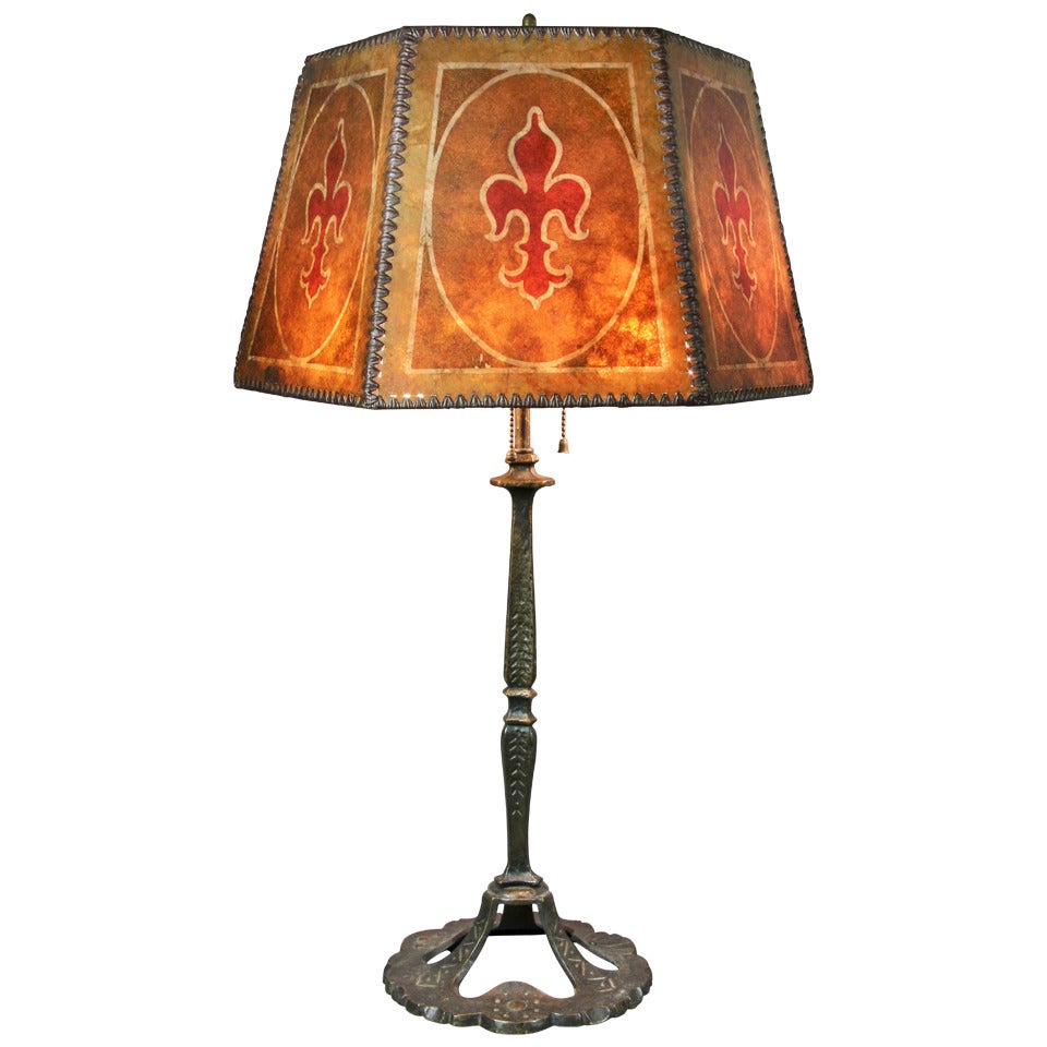 Arts & Crafts Bronze and Mica Shade Table Lamp