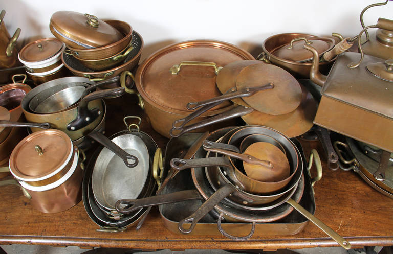 Approximately Thirty Five Copper Pots And Pans In Good Condition In Essex, MA