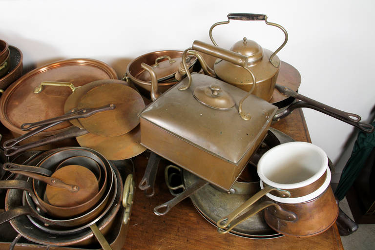 20th Century Approximately Thirty Five Copper Pots And Pans