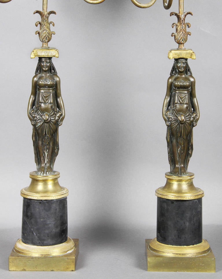 Pair Of Empire Ormolu And Bronze Candelabra In Good Condition In Essex, MA