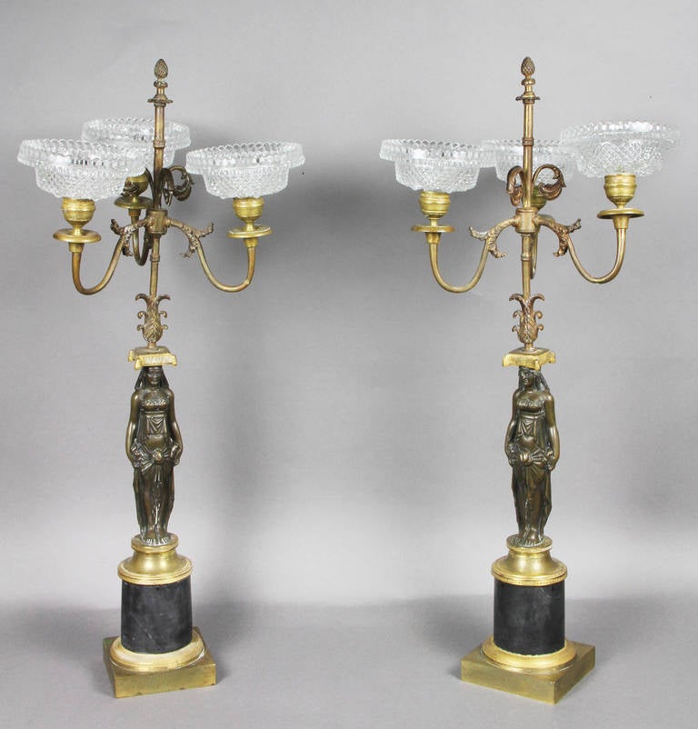 French Pair Of Empire Ormolu And Bronze Candelabra