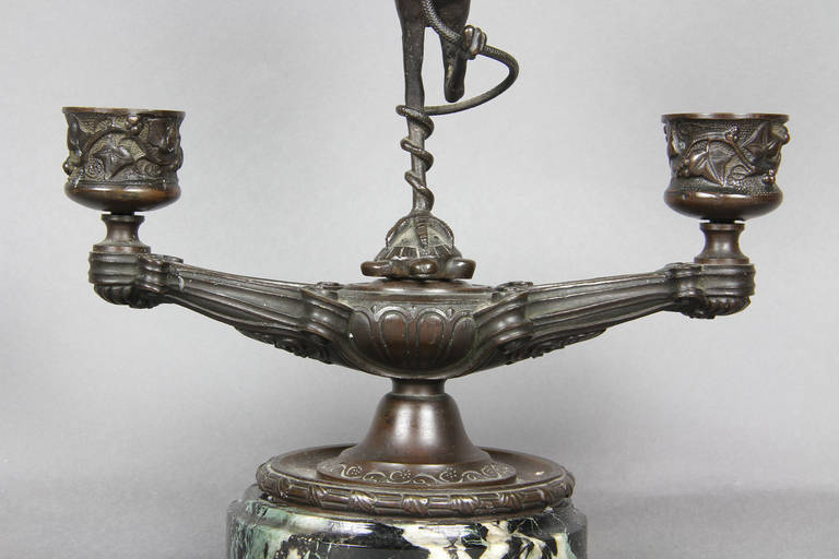 Set of Four Etruscan Revival Bronze and Marble Candlesticks In Good Condition In Essex, MA
