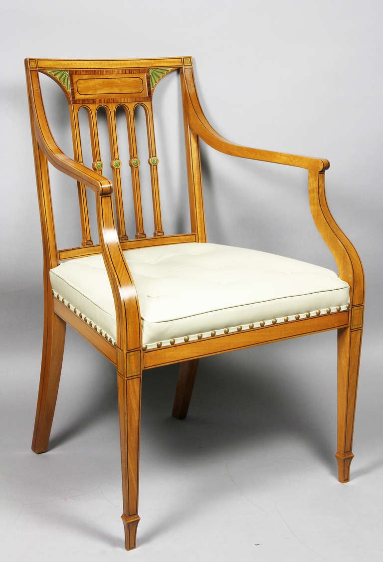 Neoclassical Pair of George III Style Satinwood Dining Chairs