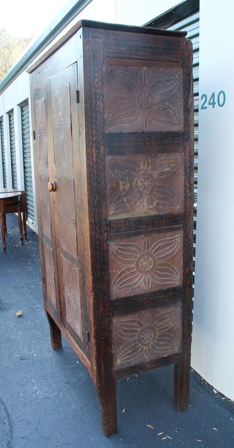 19th Century American Faux Painted And Tin Pie Safe