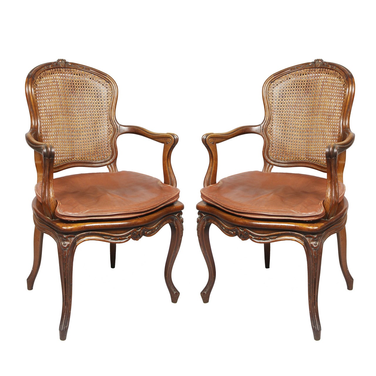 Pair of Louis XV Style Walnut Armchairs