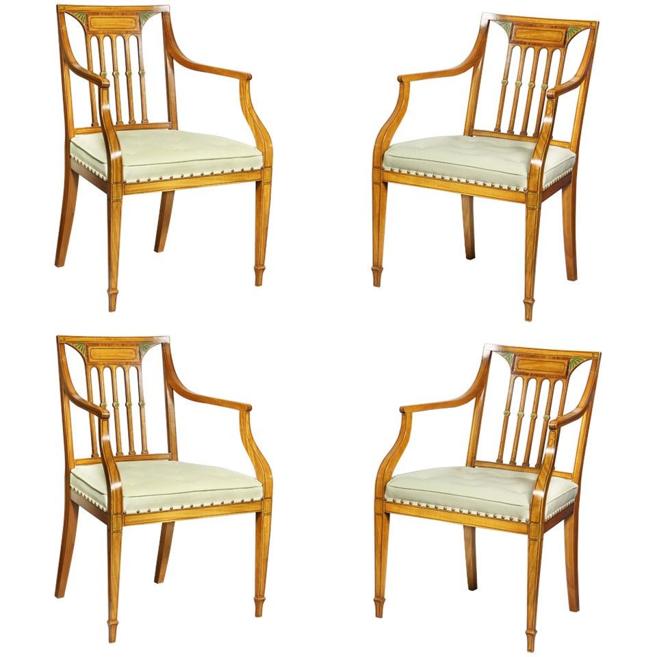 Pair of George III Style Satinwood Dining Chairs