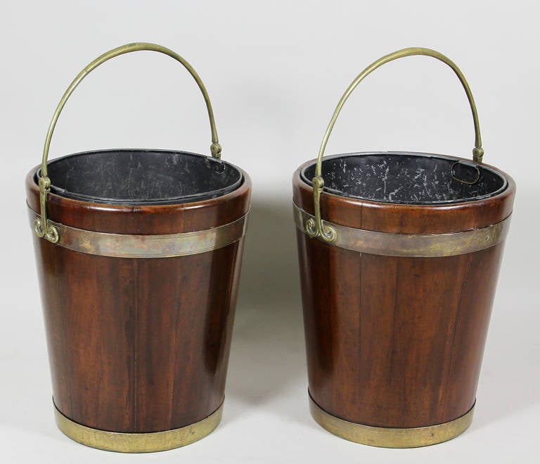 Pair of Regency Mahogany and Brass Bound Peat Buckets at 1stdibs