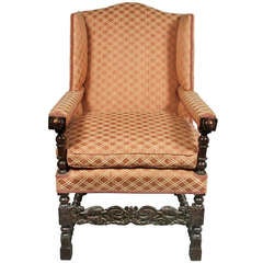 William And Mary Walnut Wing Chair