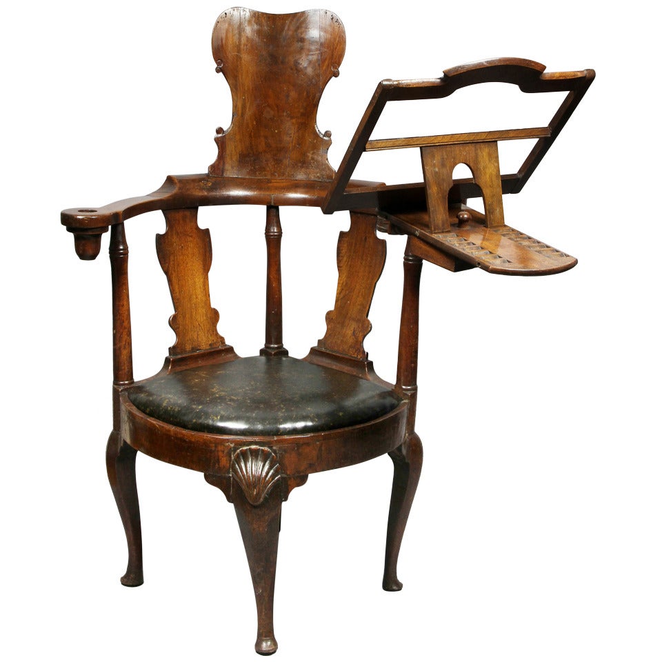 Unusual Queen Anne Walnut Reading Chair