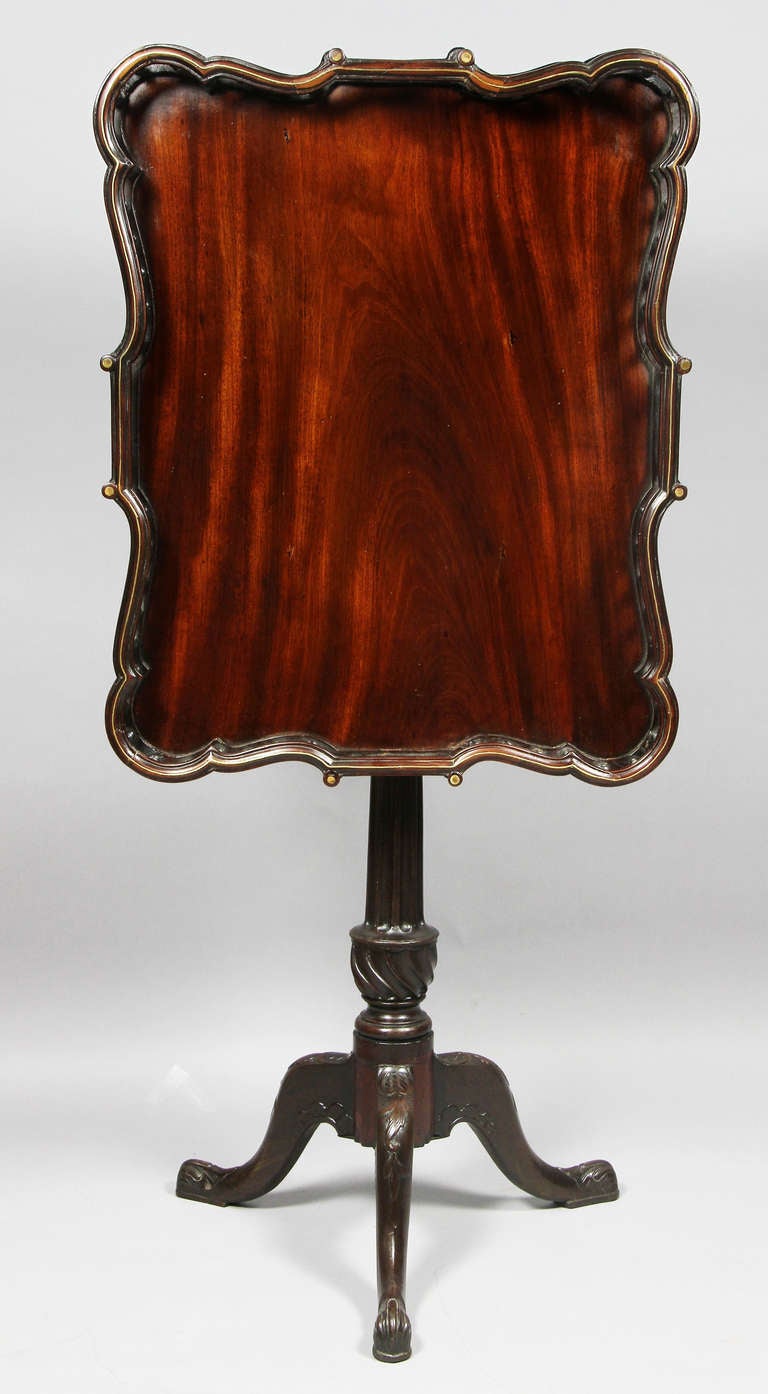 George III Mahogany And Brass Inlaid Tilt Top Table In Excellent Condition In Essex, MA