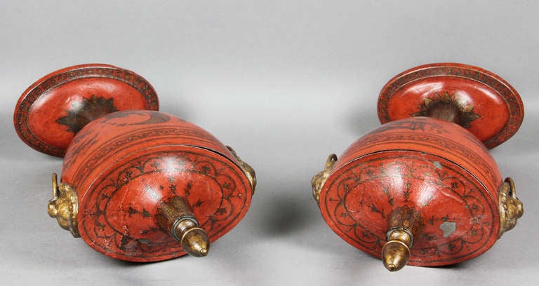 Pair Of Regency Red Tole Chestnut Urns 5