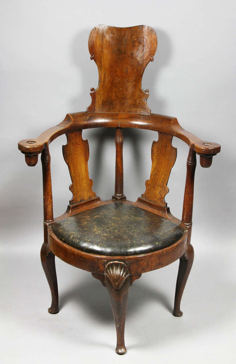 Unusual Queen Anne Walnut Reading Chair at 1stDibs