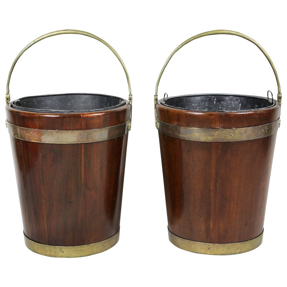 Pair of Regency Mahogany and Brass Bound Peat Buckets at 1stdibs