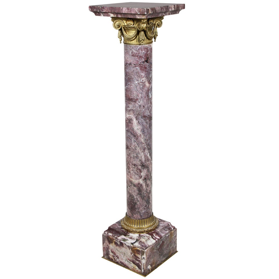 French Breche Violette and Bronze Pedestal