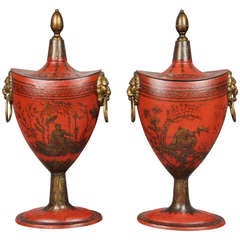 Pair Of Regency Red Tole Chestnut Urns