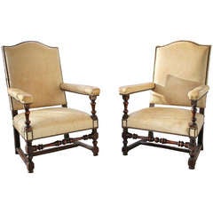 Pair Of Flemish Baroque Oak Armchairs