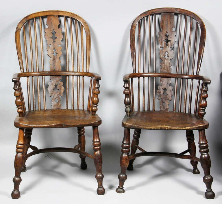 Set Of Assorted Regency Yew Wood Windsor Armchairs 1