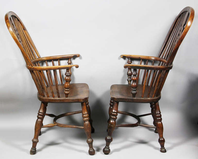 Set Of Assorted Regency Yew Wood Windsor Armchairs 2