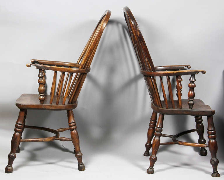Set Of Assorted Regency Yew Wood Windsor Armchairs 3