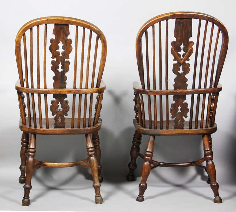 Set Of Assorted Regency Yew Wood Windsor Armchairs 4