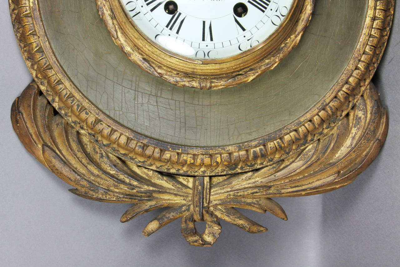 Other Louis XVI Giltwood And Painted Wall Clock