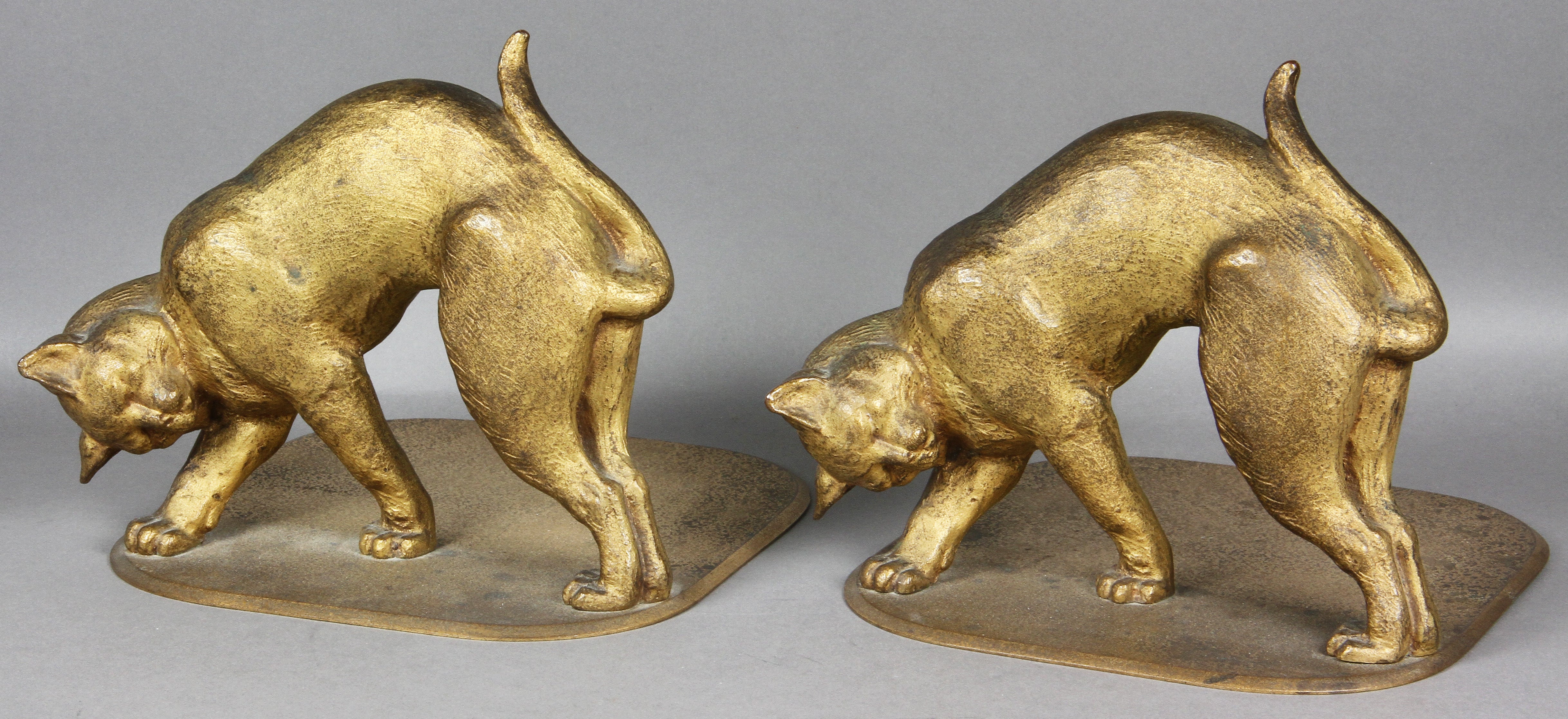 Pair Of Tiffany Studios Gilt Bronze Cat Bookends
