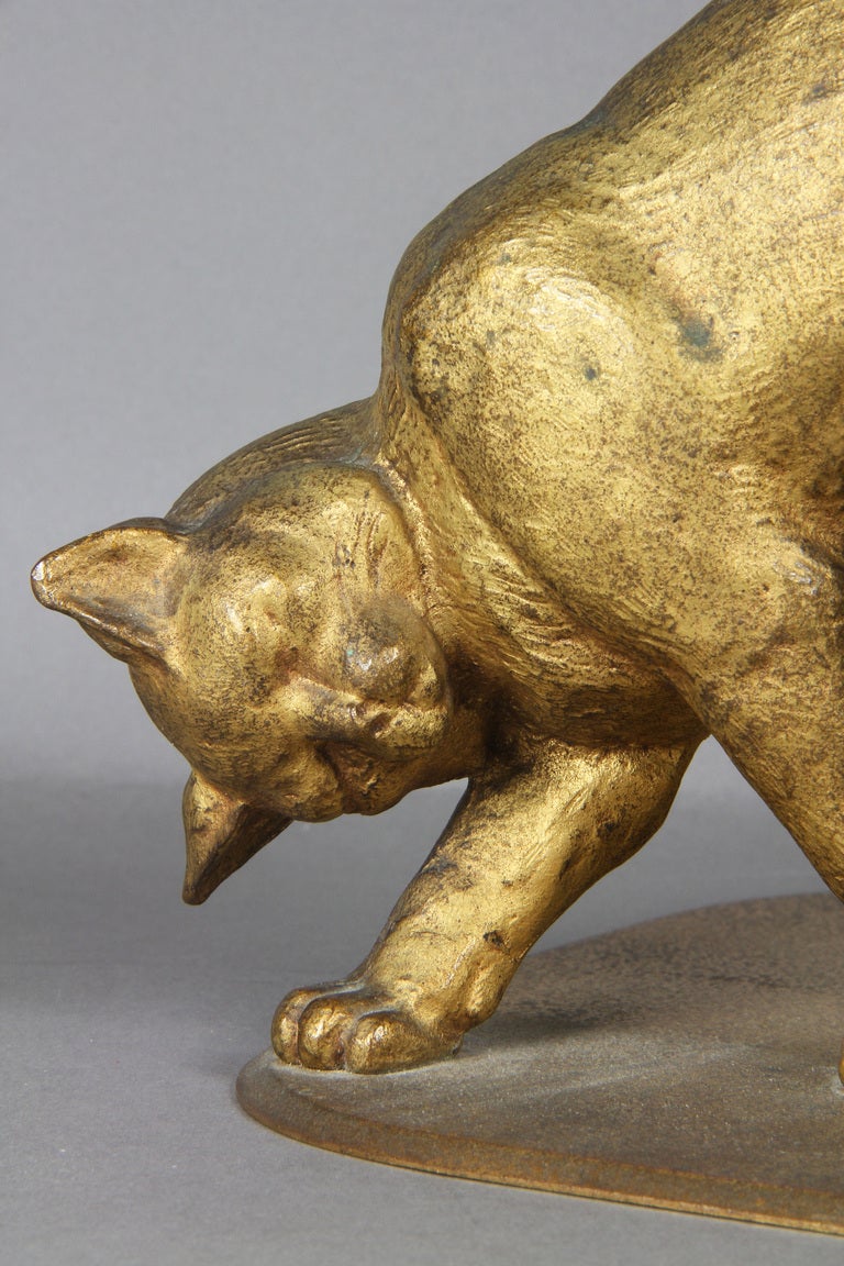 EACH CAT DEPICTED STANDING WITH UPRIGHT TAIL. RECTANGULAR BASE. SIGNED ON BASE TIFFANY STUDIOS,NEW YORK.