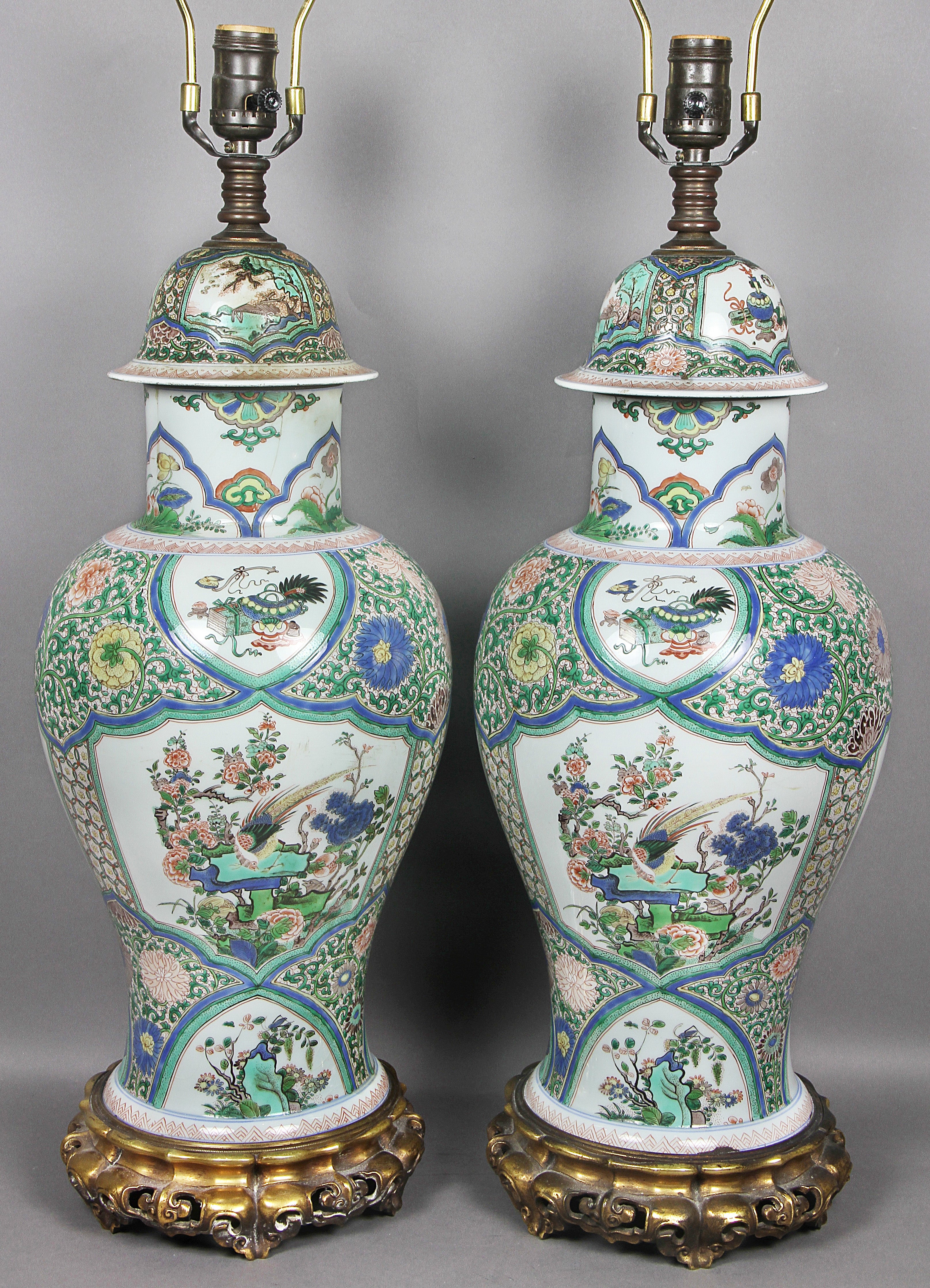 Pair Of Chinese Famille Verte Table Lamps