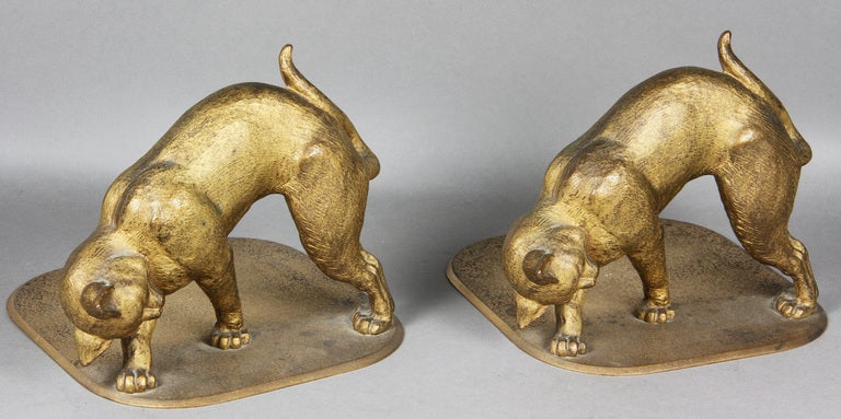 American Pair Of Tiffany Studios Gilt Bronze Cat Bookends