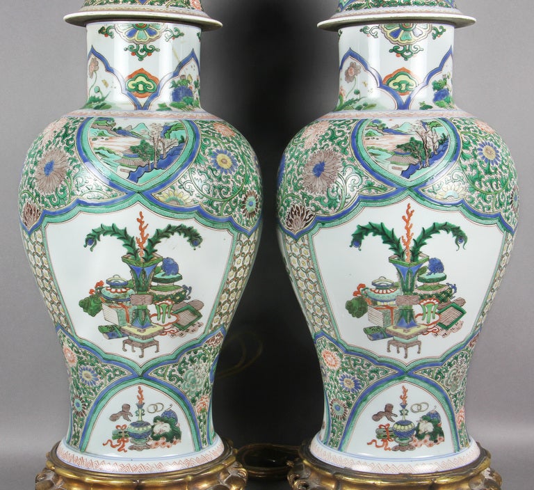 Pair Of Chinese Famille Verte Table Lamps 2