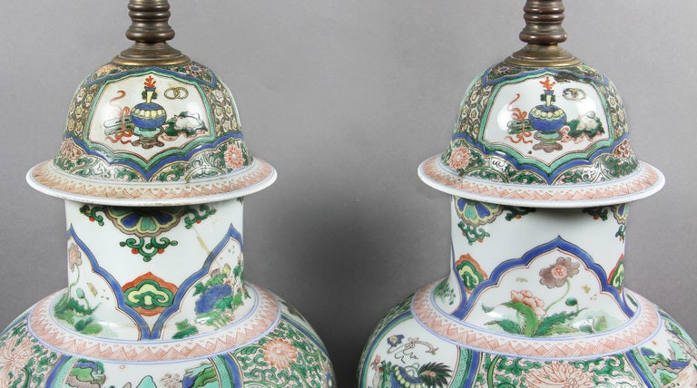 Pair Of Chinese Famille Verte Table Lamps 4