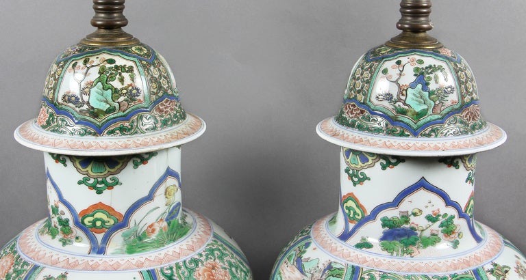 Pair Of Chinese Famille Verte Table Lamps 5