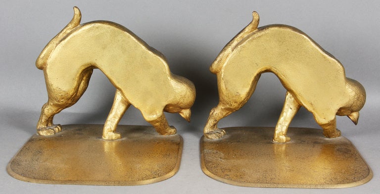 20th Century Pair Of Tiffany Studios Gilt Bronze Cat Bookends