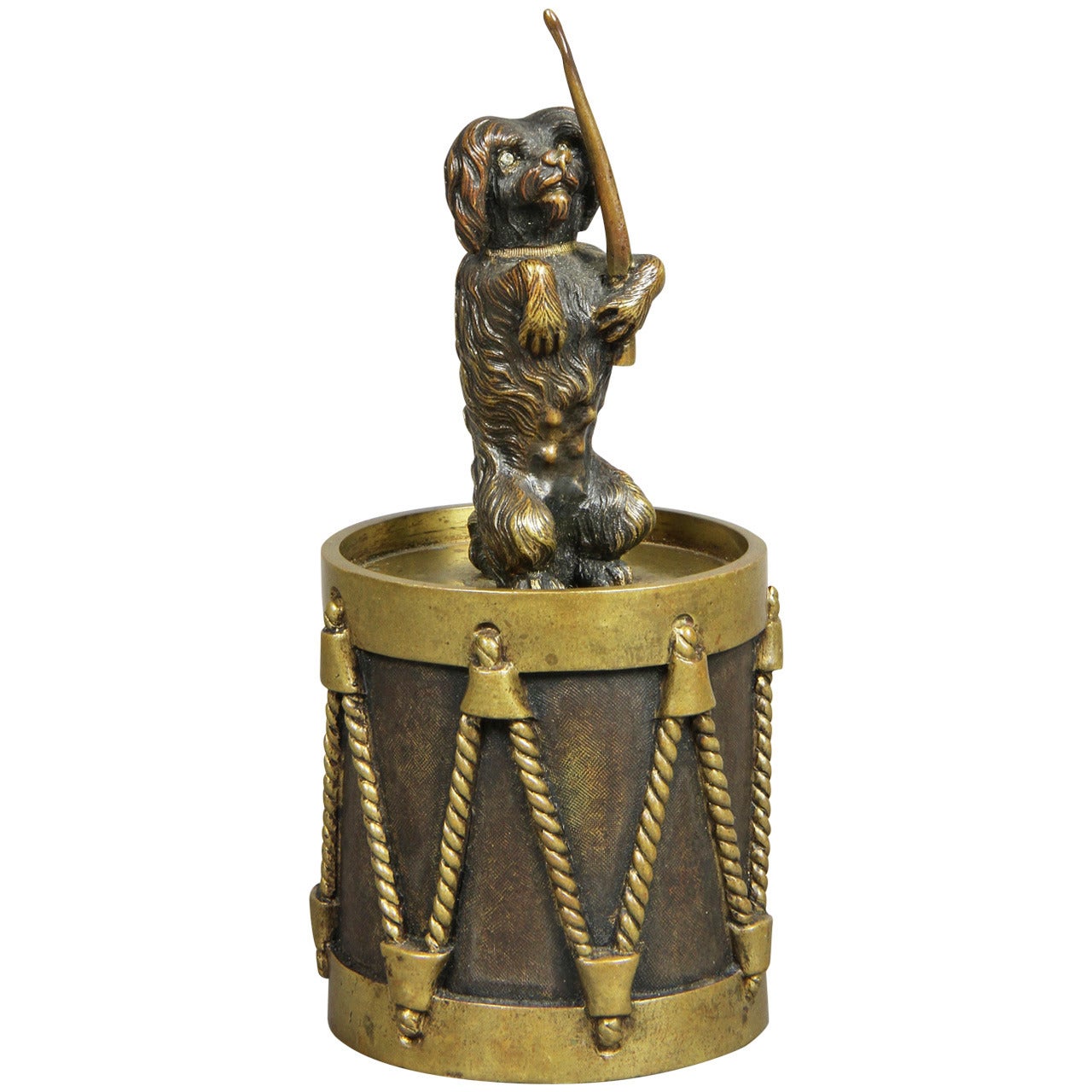 European Bronze Figure of a Dog Seated on a Drum Dinner Bell