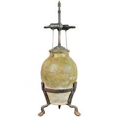 European Pottery and Wrought Iron Table Lamp
