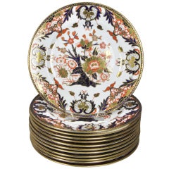 Antique Set Of 12 Royal Crown Derby Imari Pattern Dinner Plates