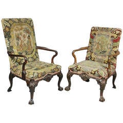An Associated Pair Of George II Style Walnut Armchairs