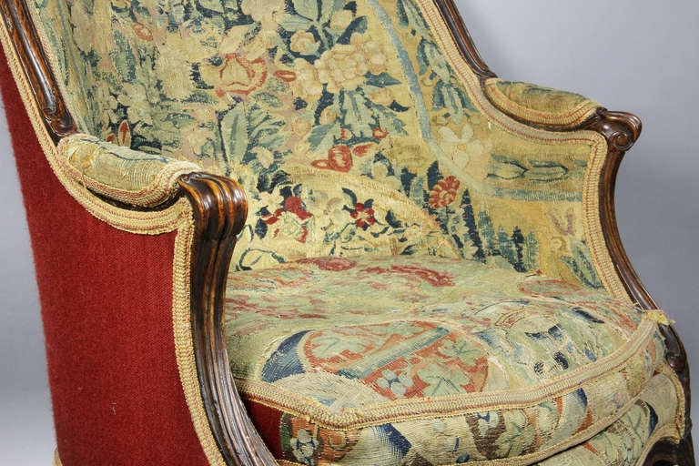French Louis XVI Walnut And Needlepoint Bergere