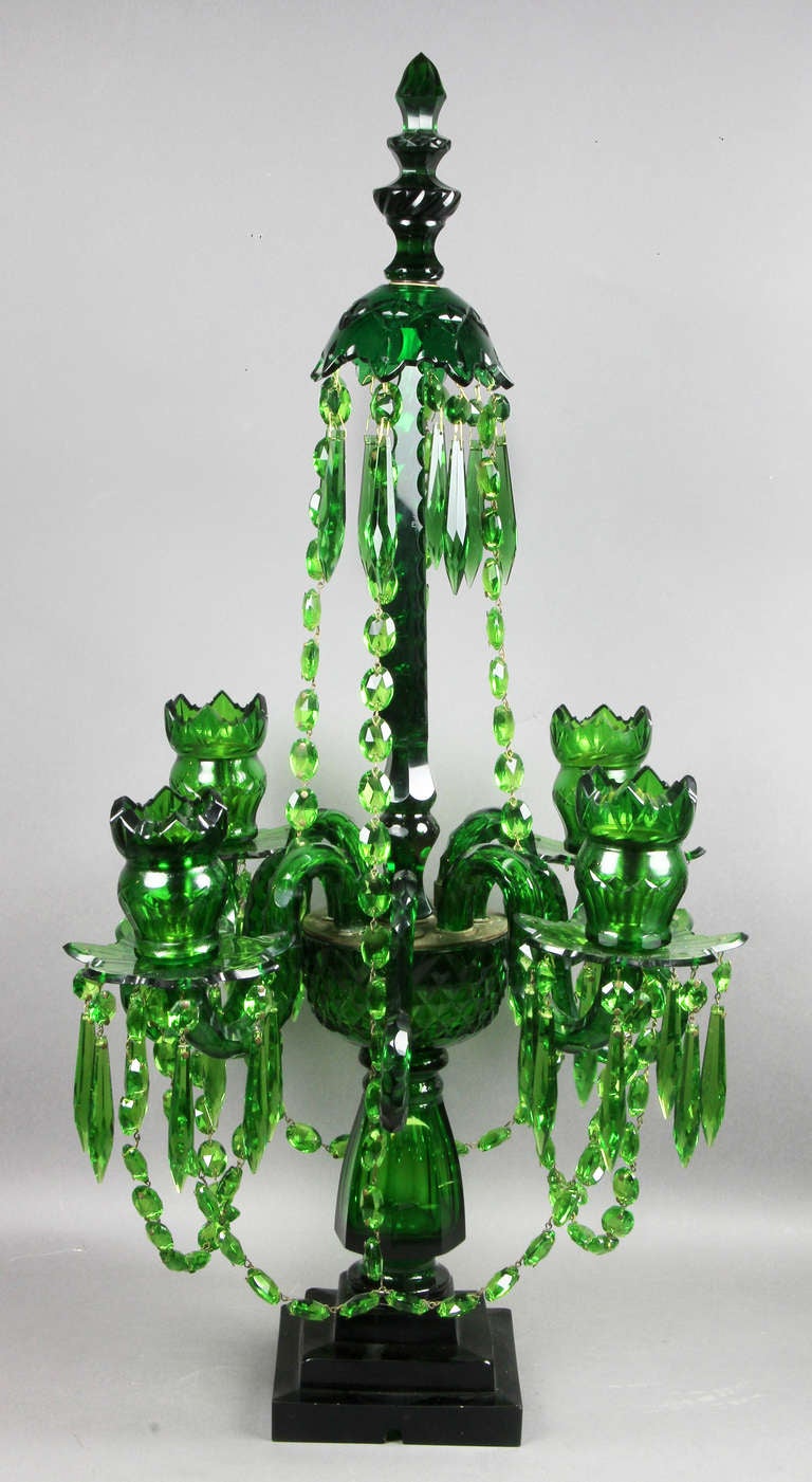 British Pair Of Anglo Irish Emerald Green Candelabra