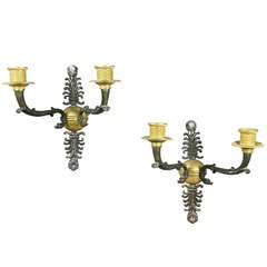 Pair Of Empire Style Bronze And Ormolu Wall Lights