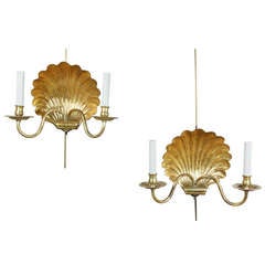 Pair Of Gold Wash Silver Plated Shell Form Wall Lights