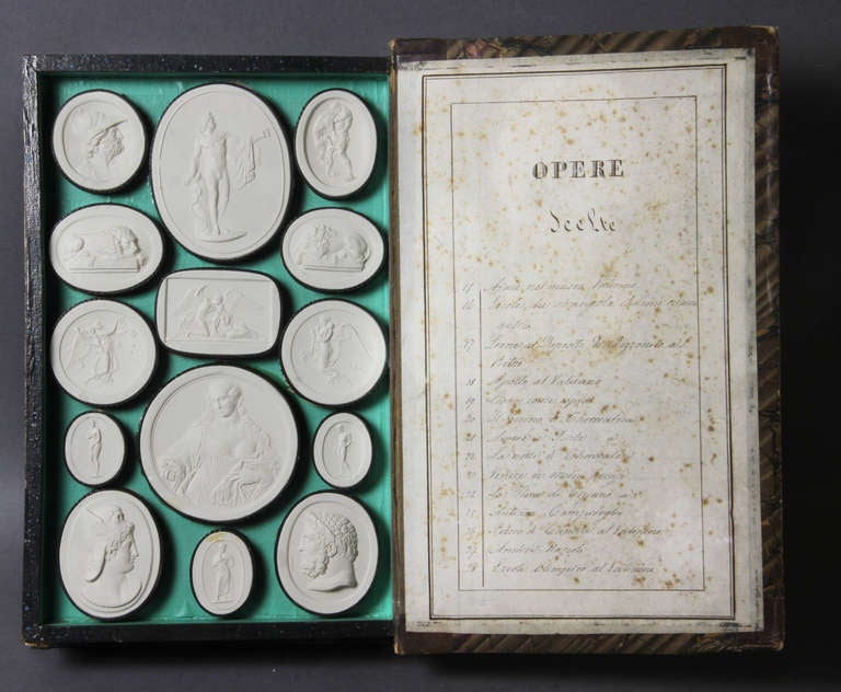 Leather Italian Book Form Box of Plaster Intaglios